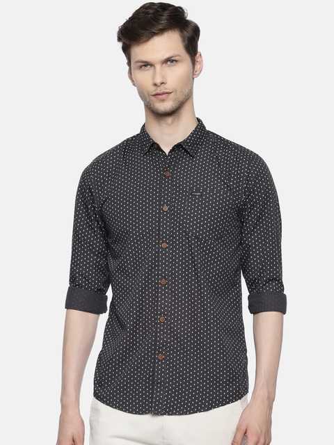 Wrangler Men Charcoal Grey Slim Fit Printed Casual Shirt
