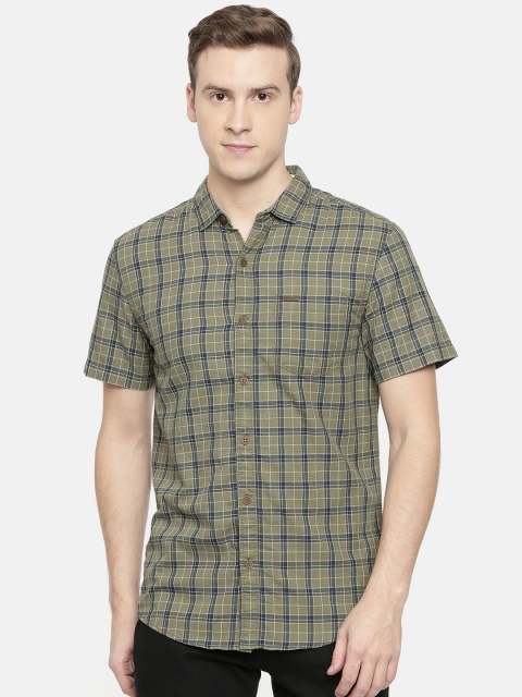 

Wrangler Men Green & Navy Blue Checked Slim Fit Casual Shirt