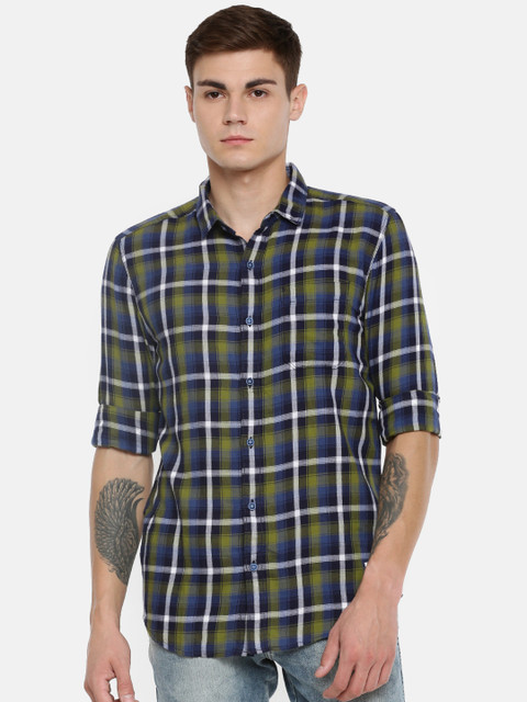 

Wrangler Men Olive Green & White Slim Fit Checked Casual Shirt