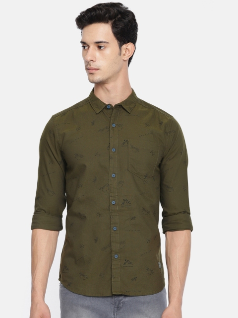 

Wrangler Men Olive Green & Black Regular Fit Printed Casual Shirt