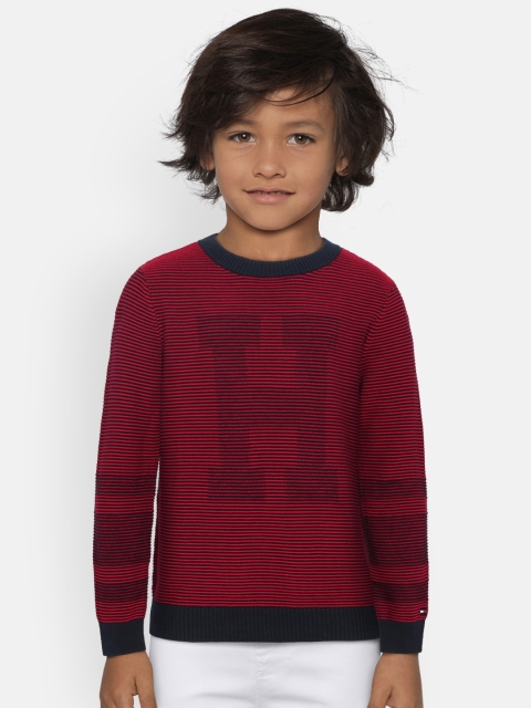 

Tommy Hilfiger Boys Red & Navy Blue Self Design Sweater