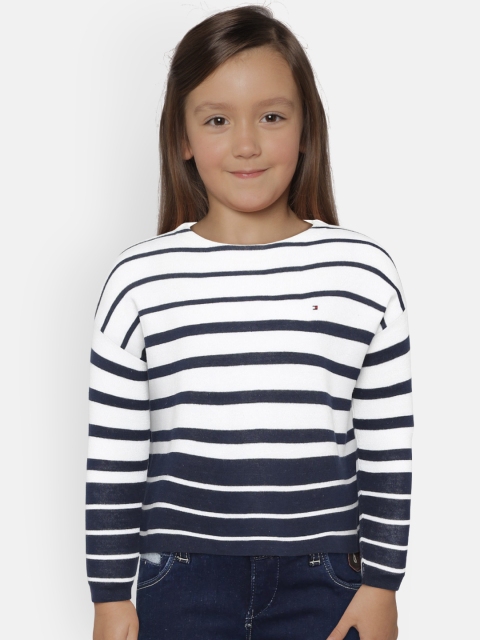

Tommy Hilfiger Girls White & Navy Blue Striped Sweater
