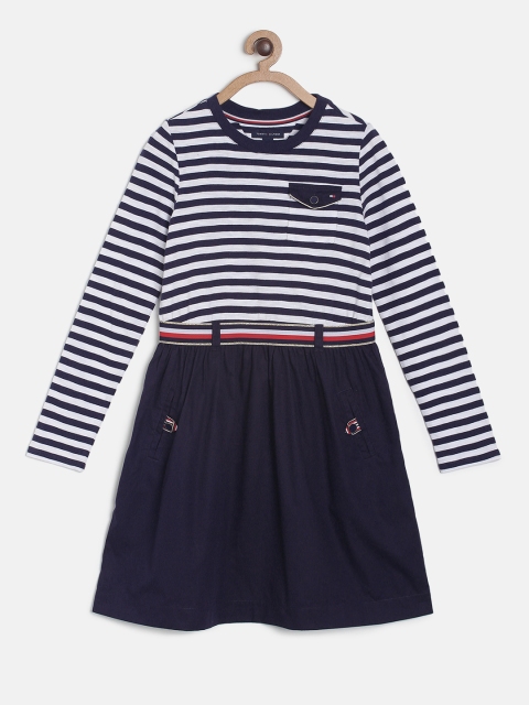

Tommy Hilfiger Girls Navy Blue & White Fit and Flare Dress