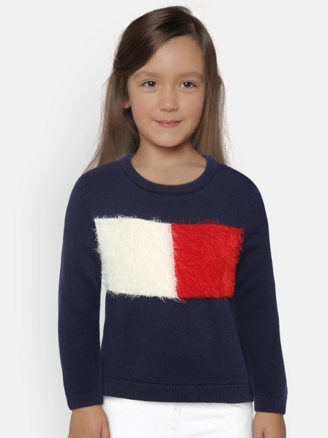 

Tommy Hilfiger Girls Navy Blue & Red Colourblocked Sweater