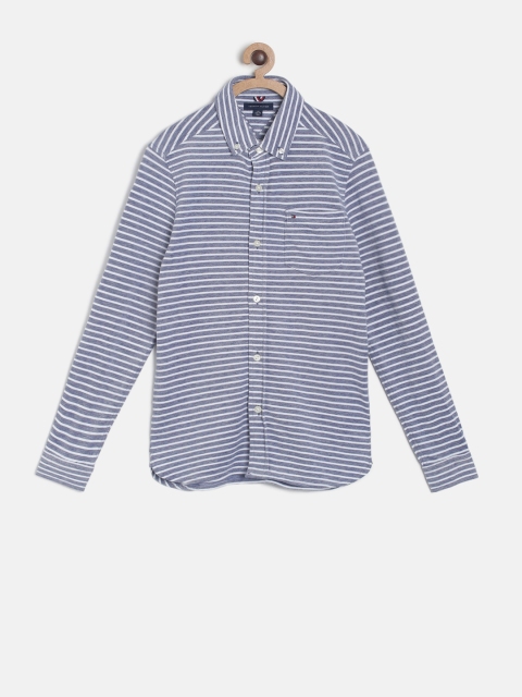 

Tommy Hilfiger Boys Blue & White Regular Fit Striped Casual Shirt