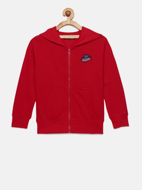 

Tommy Hilfiger Boys Red Solid Hooded Sweatshirt