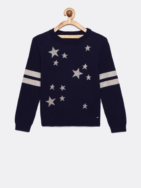 

Tommy Hilfiger Girls Navy Blue Self Design Sweater