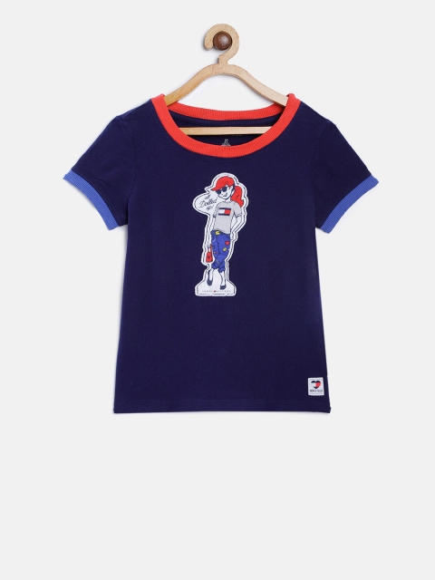 

Tommy Hilfiger Girls Navy Blue Solid Round Neck Pure Cotton T-shirt