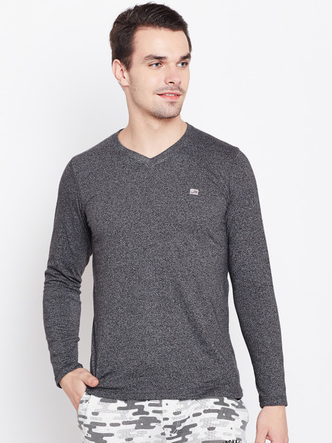 

Sweet Dreams Men Charcoal Grey Solid V-Neck T-shirt