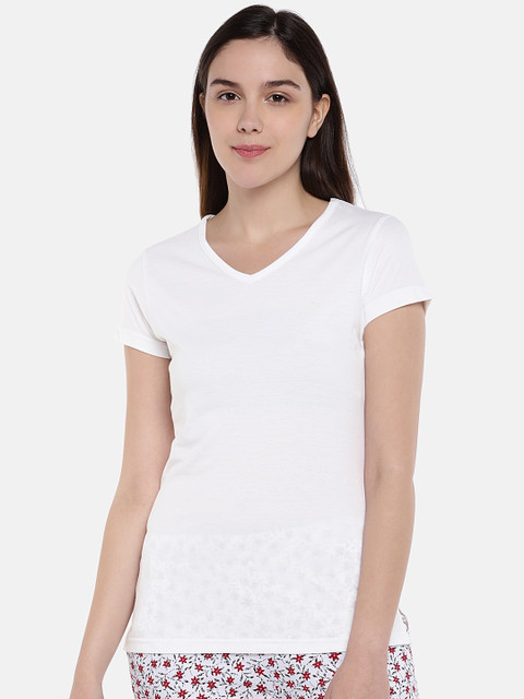 

Sweet Dreams Women White Solid Lounge T-Shirt F-LLT-017