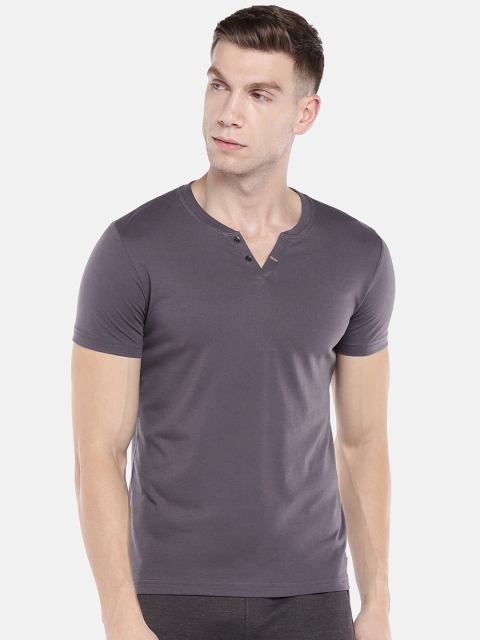 

Sweet Dreams Men Charcoal Grey Solid Henley Neck T-shirt