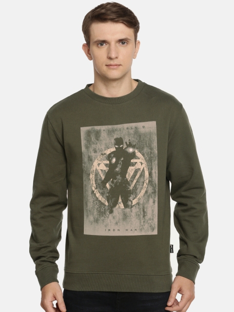 

Lee Men Olive Green Iron Man Printed Sweatshirt