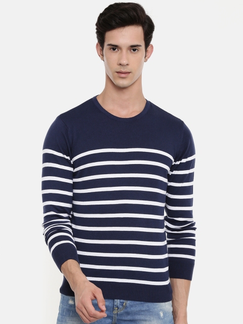 

Lee Men Navy Blue & White Roger Striped Sweater