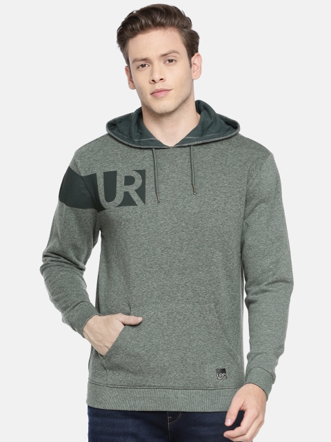 

Lee Men Green Melange Solid Hooded Sweatshirt