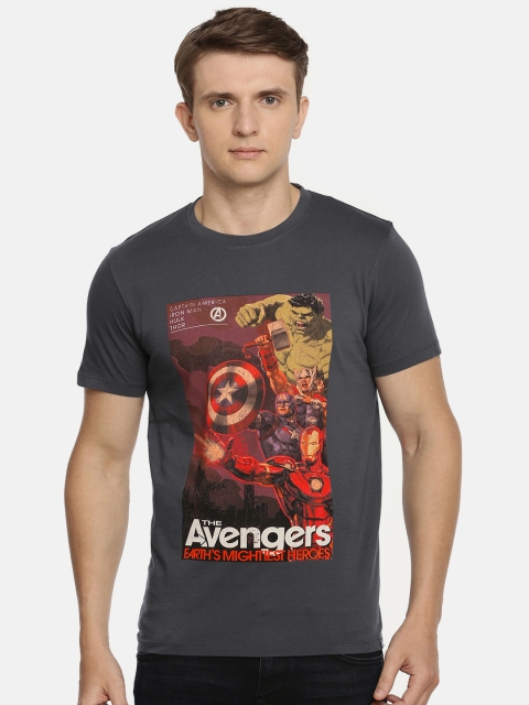 

Lee Men Charcoal Grey Printed Avengers Slim Fit Round Neck T-shirt