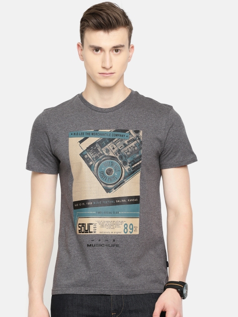 

Lee Men Grey Printed Slim Fit Round Neck T-shirt
