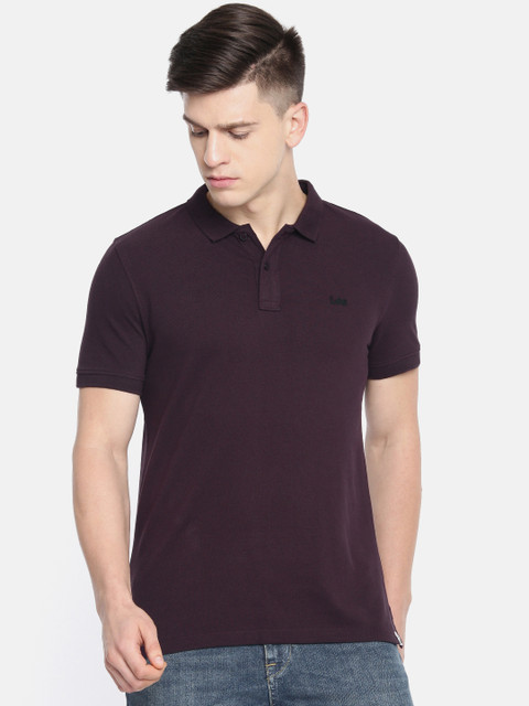 

Lee Men Burgundy Solid Polo Collar Pure Cotton T-shirt