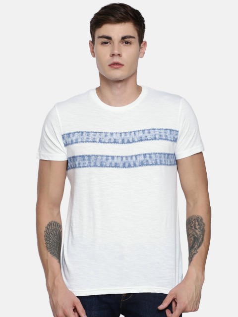 

Lee Men White Striped Slim Fit Round Neck Pure Cotton T-shirt
