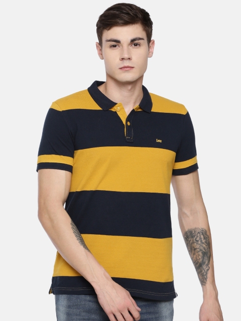 

Lee Men Mustard Yellow Striped Polo Collar T-shirt
