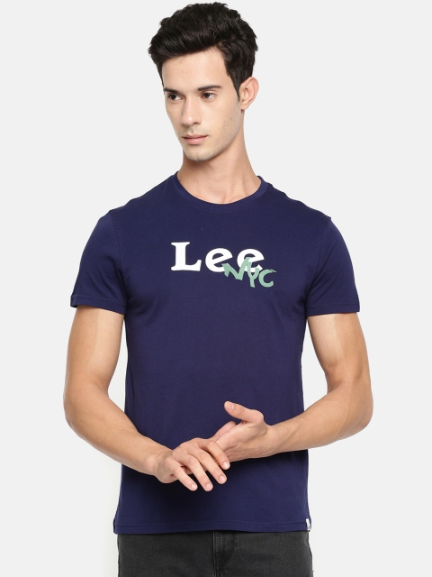 

Lee Men Navy Blue Printed Round Neck Pure Cotton T-shirt