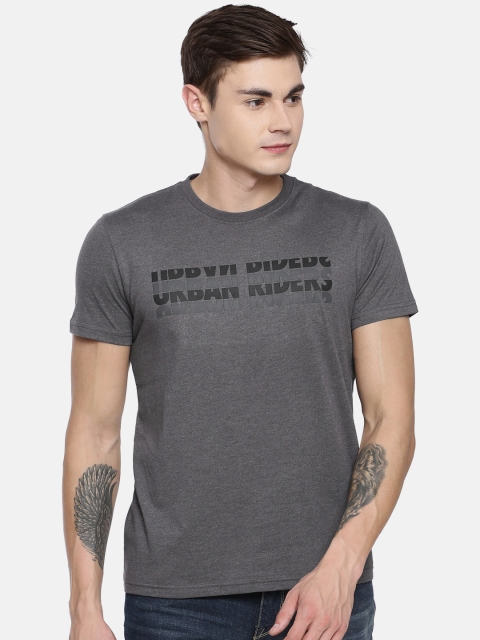 

Lee Men Charcoal Grey Printed Henley Neck T-shirt