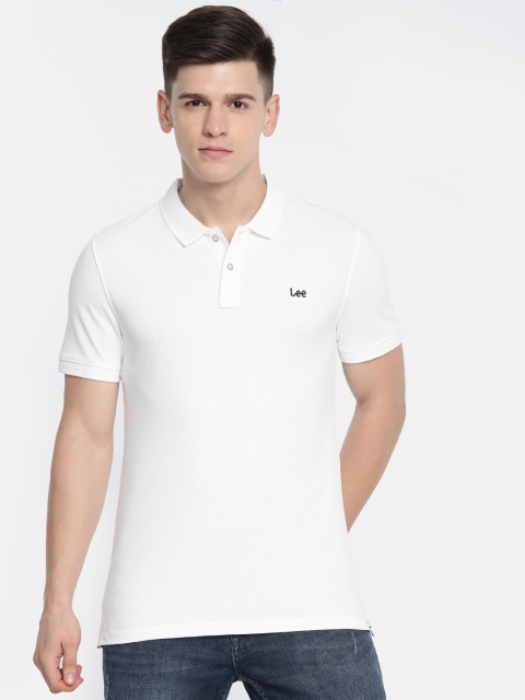 

Lee Men White Solid Polo Collar Pure Cotton T-shirt