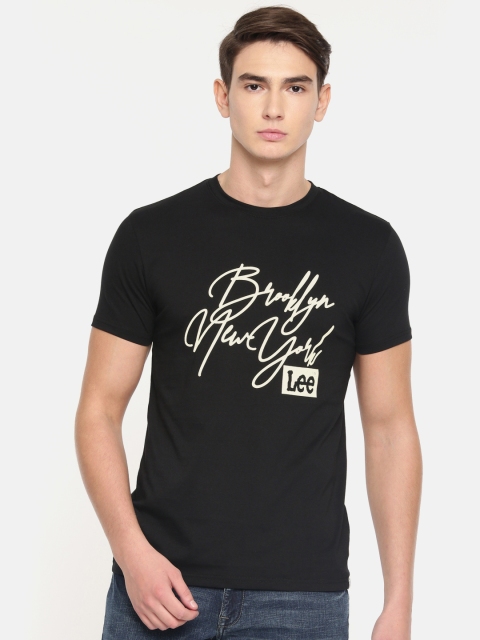 

Lee Men Black Printed Round Neck Pure Cotton T-shirt