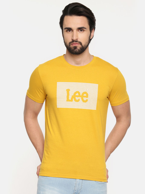 

Lee Men Mustard Printed Round Neck Pure Cotton T-shirt