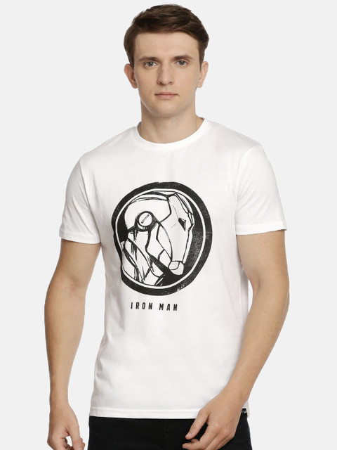 

Lee Men White Printed Iron-Man Slim Fit Round Neck T-shirt