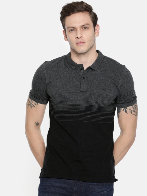 

Lee Men Charcoal Grey & Black Striped Polo Collar T-shirt