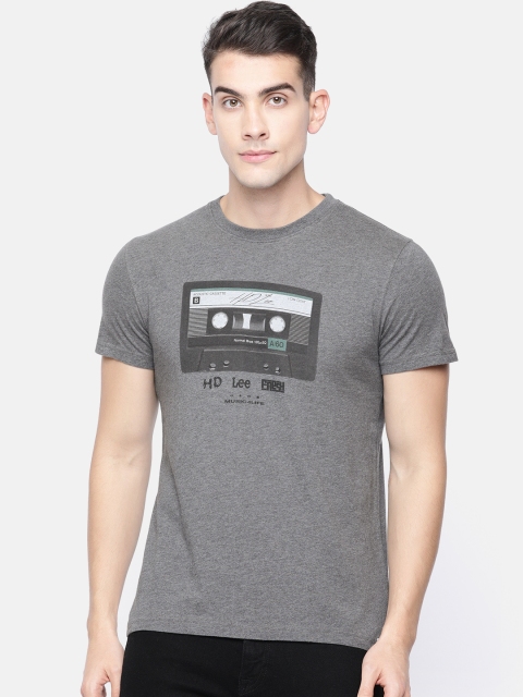 

Lee Men Charcoal Grey Slim Fit Printed Round Neck T-shirt