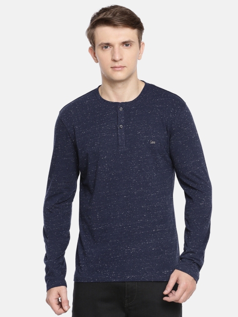 

Lee Men Navy Blue Solid Slim Fit Henley Neck T-shirt