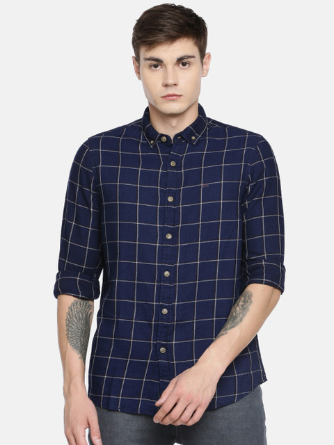 

Lee Men Navy Blue Slim Fit Checked Casual Shirt