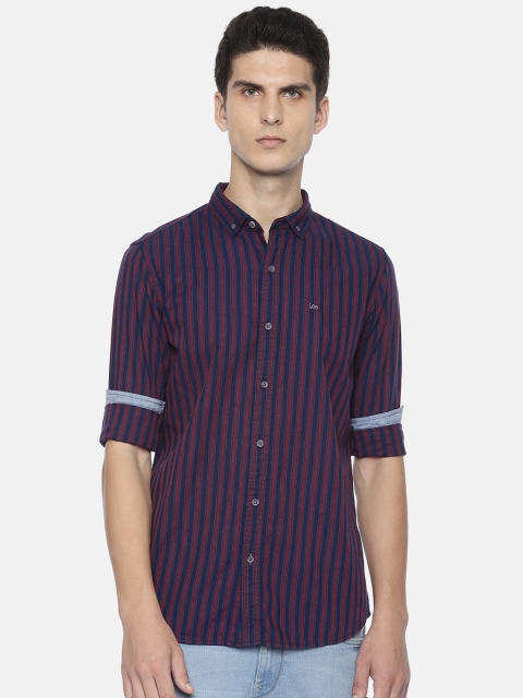 

Lee Men Navy & Red Slim Fit Striped Casual Shirt, Navy blue