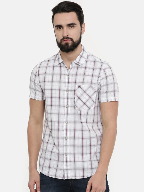 

Lee Men White & Purple Slim Fit Checked Casual Shirt
