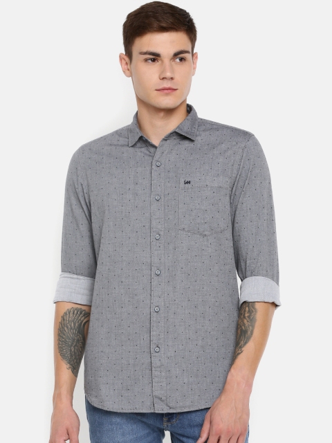 

Lee Men Grey & White Slim Fit Printed Casual Shirt
