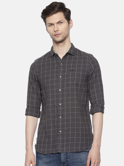 

Lee Men Charcoal Grey Super Slim Fit Checked Casual Shirt
