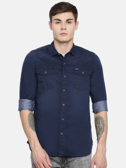 

Lee Men Navy Blue Slim Fit Solid Scott Casual Shirt