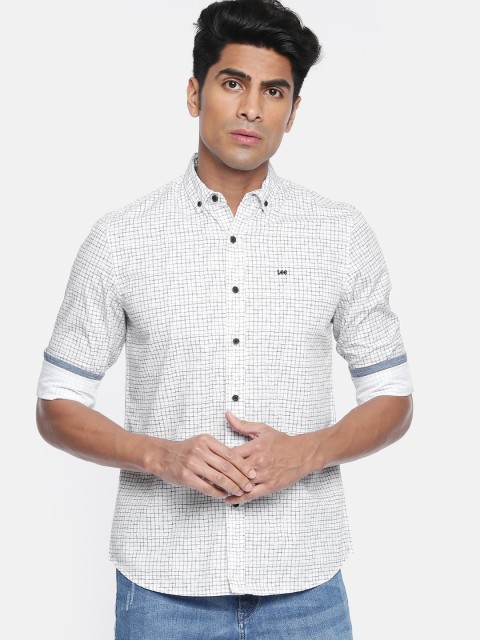 

Lee Men White & Black Slim Fit Checked Casual Shirt