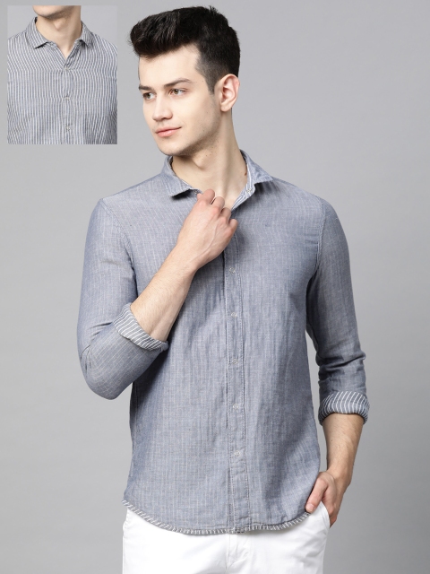

Lee Men Blue & White Reversible Slim Fit Striped Casual Shirt