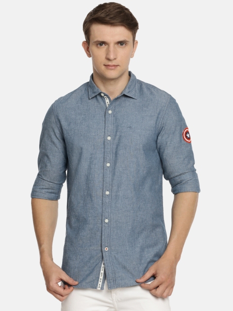 

Lee Men Blue Slim Fit Solid Captain America Applique Detail Casual Shirt
