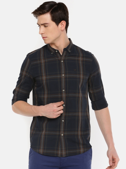 

Lee Men Blue & Brown Slim Fit Checked Casual Shirt