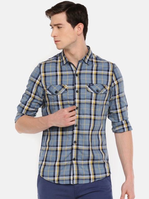

Lee Men Grey & Blue Slim Fit Checked Casual Shirt