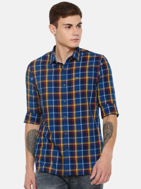 

Lee Men Blue & Yellow Slim Fit Checked Casual Shirt