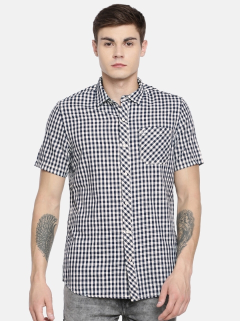 

Lee Men Navy Blue & White Slim Fit Checked Casual Shirt