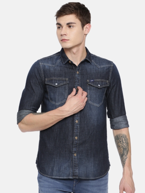

Lee Men Navy Blue Slim Fit Solid Casual Shirt