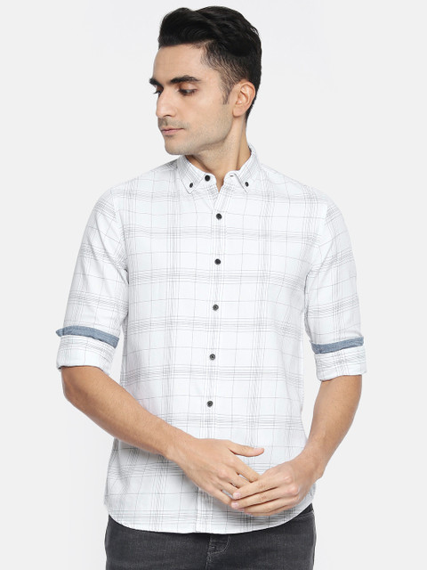 

Lee Men White & Navy Blue Slim Fit Checked Casual Shirt