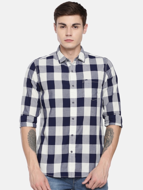 

Lee Men Navy Blue & White Slim Fit Checked Casual Shirt