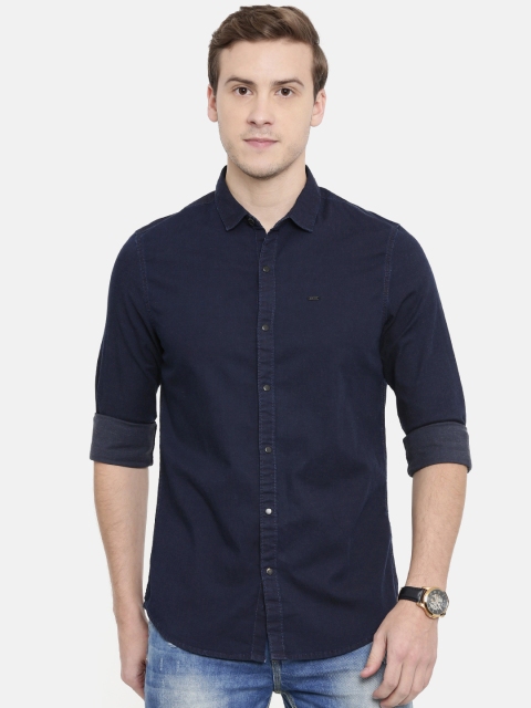 

Lee Men Navy Blue Super Slim Fit Solid Casual Shirt