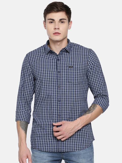

Lee Men Navy Blue & White Checked Slim Fit Casual Shirt